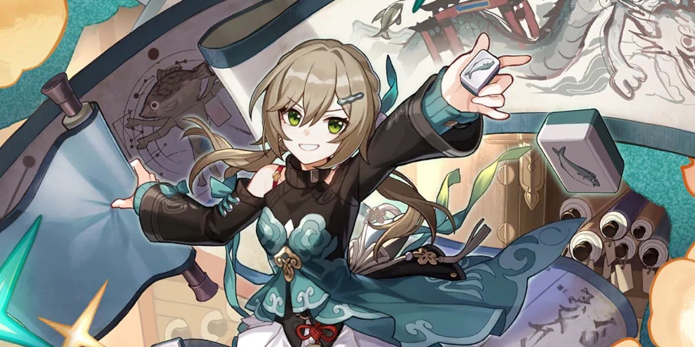 A close-up of Qingque's splash art in Honkai: Star Rail.