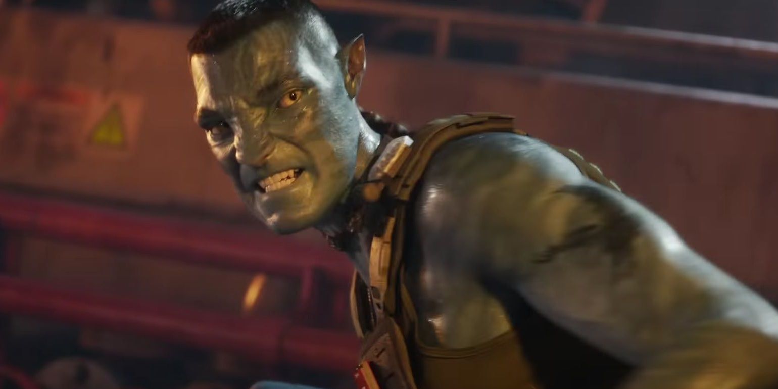 Quaritch looking angry in Avatar The Way of Water
