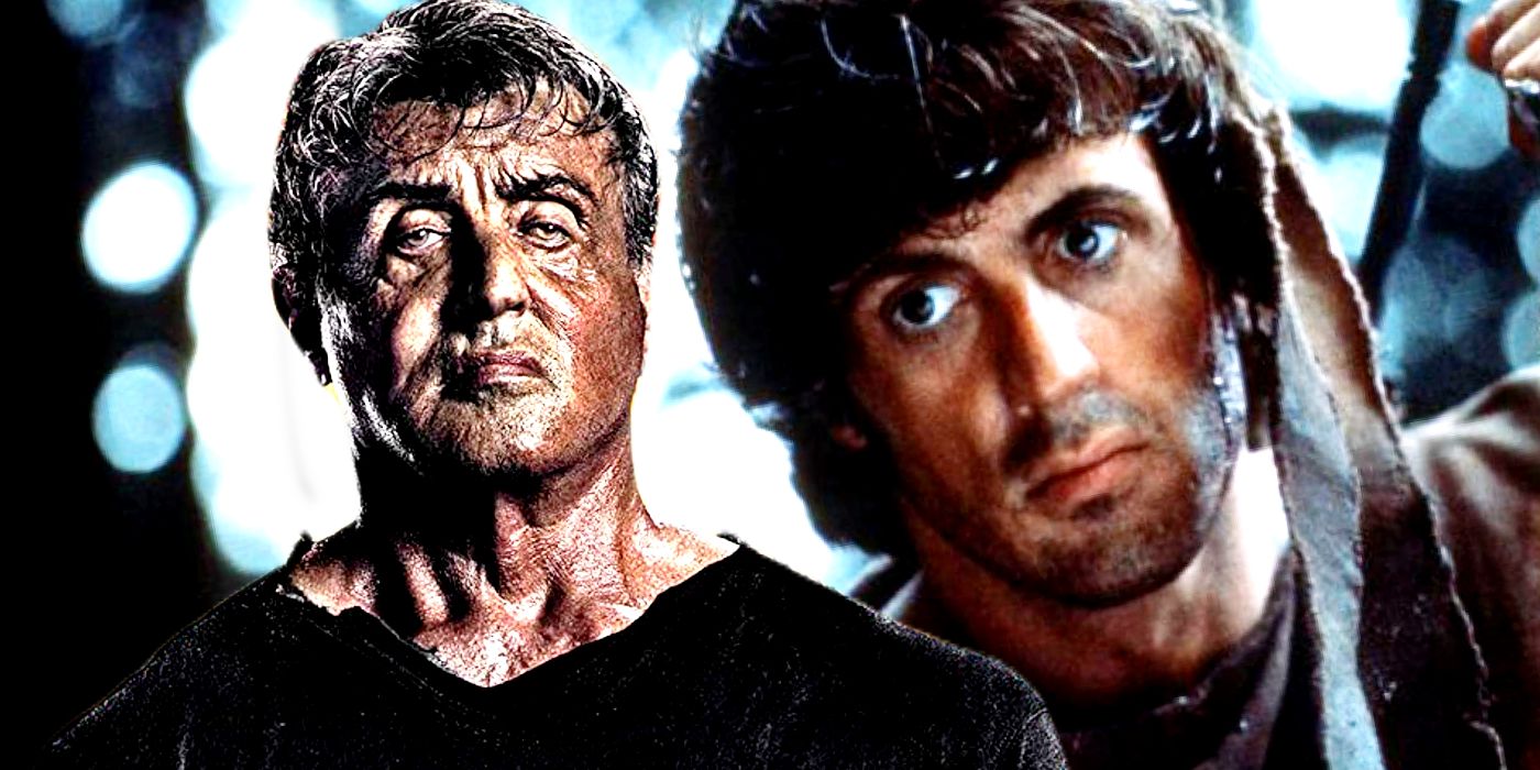 Sylvester Stallone as Rambo from Last Blood next to him as Rambo in First Blood.