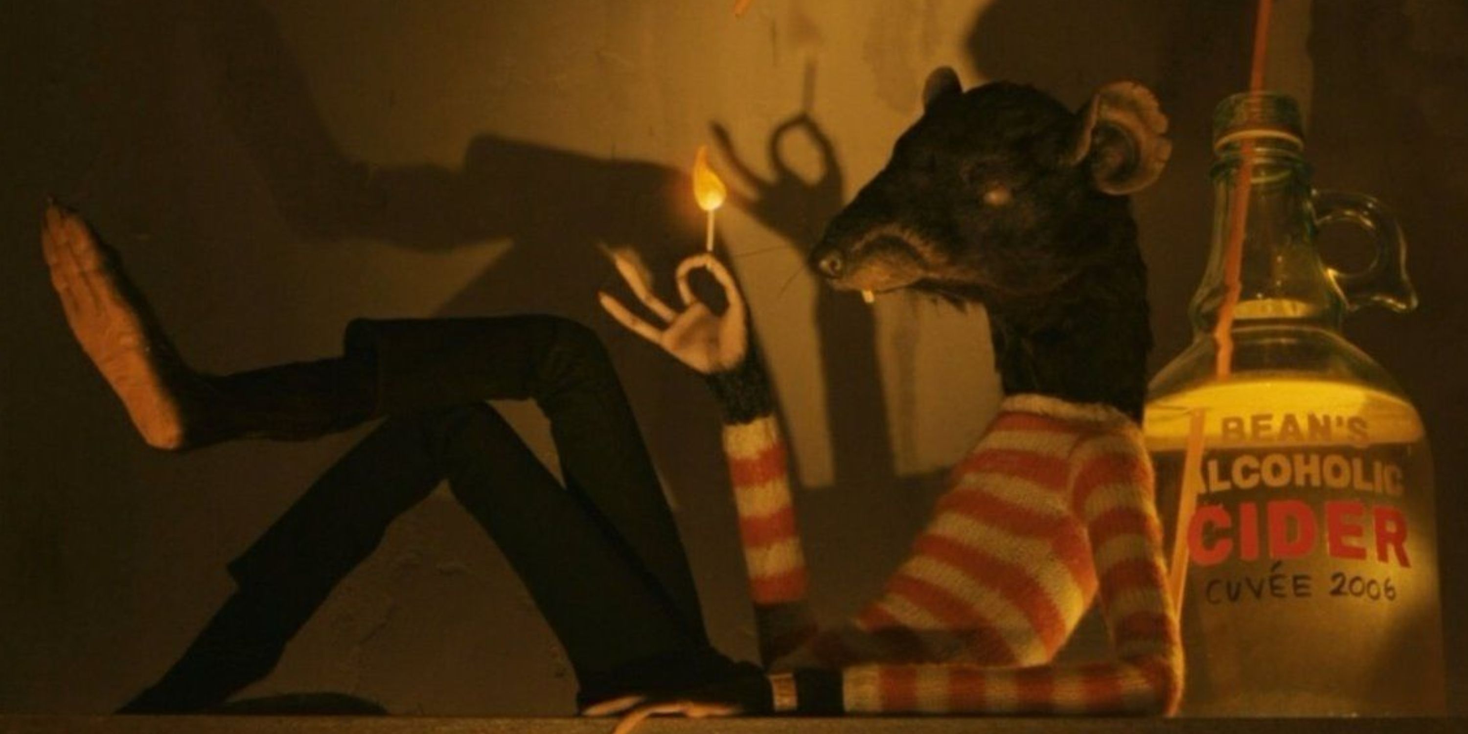 Rat lighting a match in Fantastic Mr Fox.