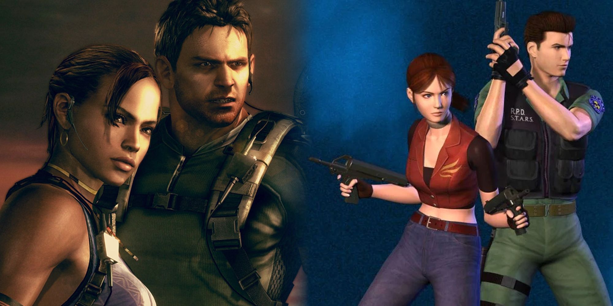 Chris and Sheva from Resident Evil 5 pictured next to Claire and Chris from Code Veronica.