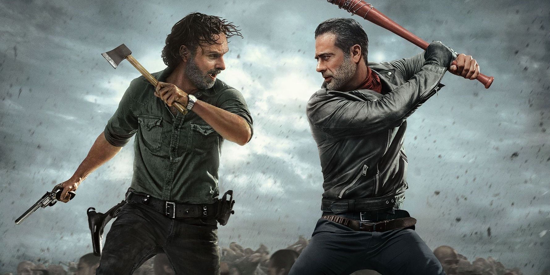 Walking Dead's Rick and Negan swing at each other in a fight