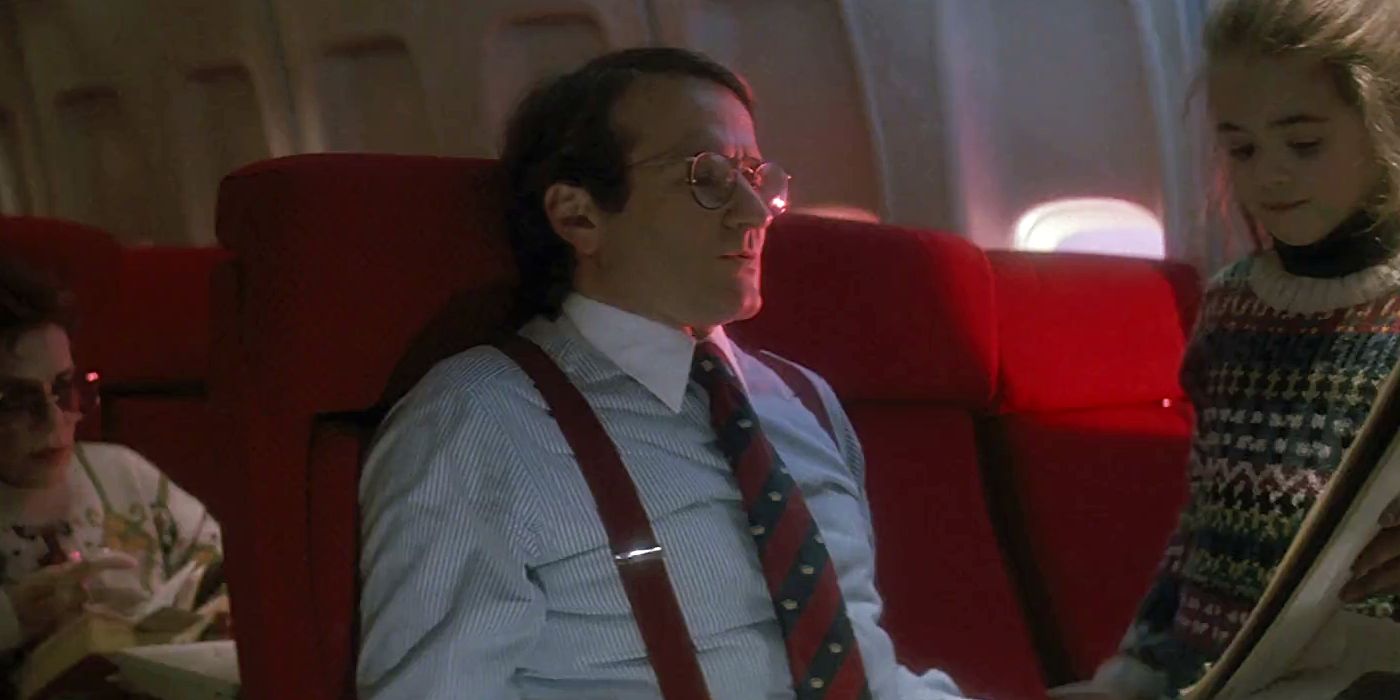 Robin Williams as Peter Pan on airplane in Hook