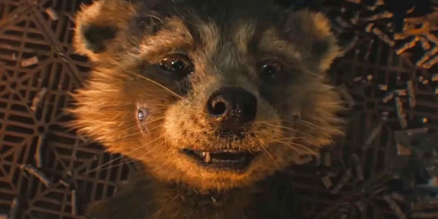rocket on ground in trailer for guardians of the galaxy vol 3