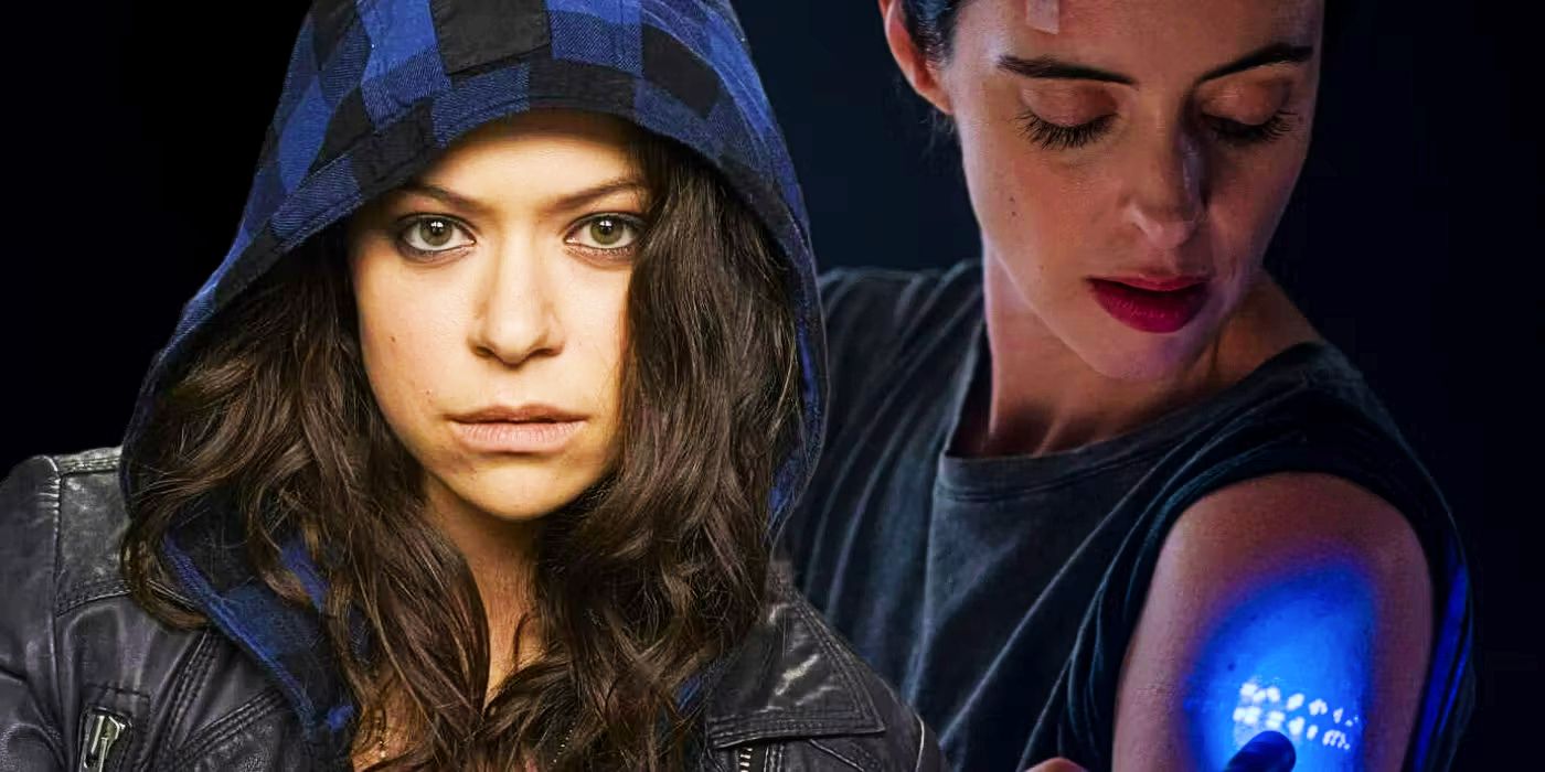 Sarah Manning from Orphan Black and Lucy from Echoes juxtaposed in a custom image