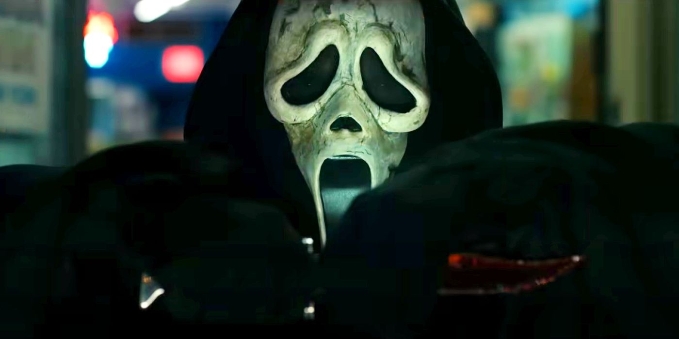 Ghostface about to clean his knife in Scream 6.