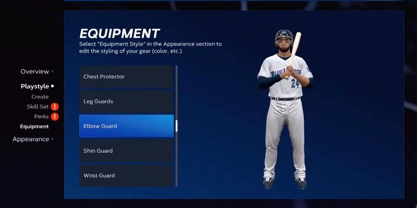 MLB The Show 23 Equipment Selection Screen Along with Menu on the Right Side of Screen for Player Navigation