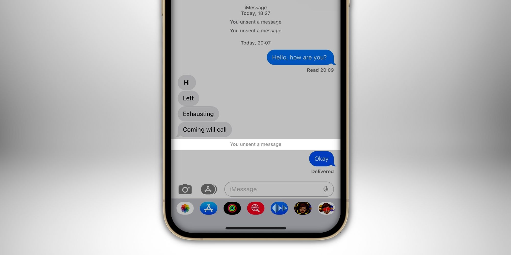 Screenshot of the Apple Messages app showing a notification about unsent message