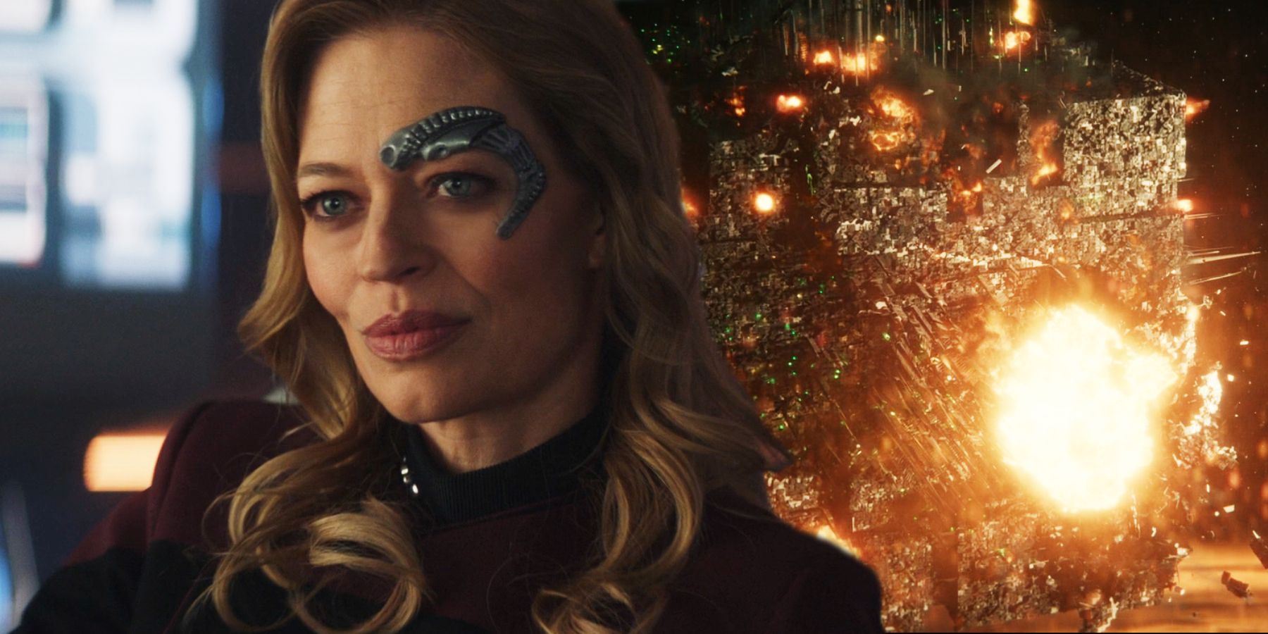 Captain Seven of Nine and the destroyed Borg Cube in Star Trek: Picard