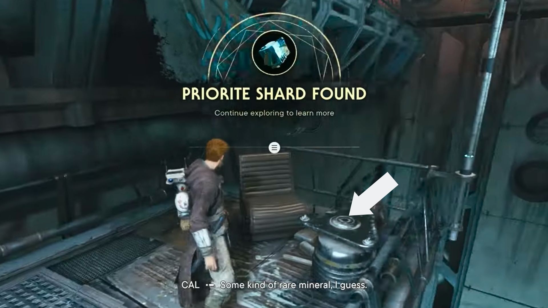 Priorite Shard collection achievement with Cal standing in front of a small table