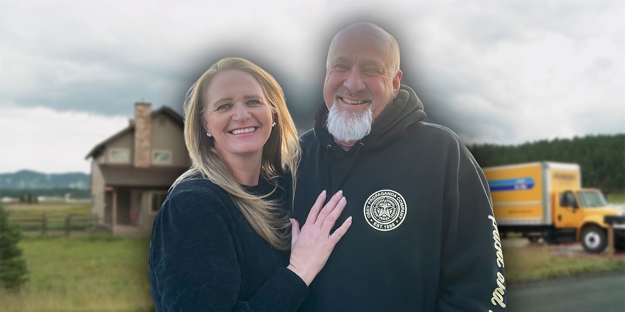 sister wives christine brown david woolley montage with new house background