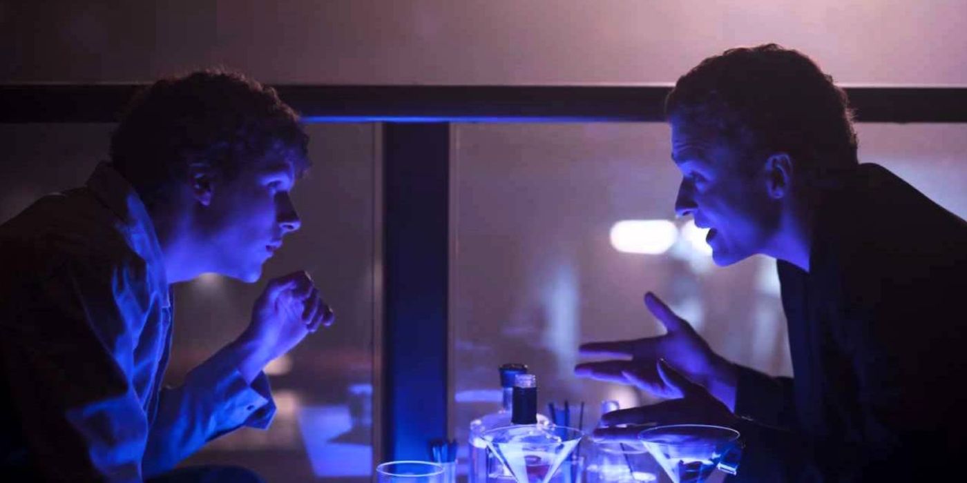 Jesse Eisenberg and Justin Timberlake in a club in The Social Network.