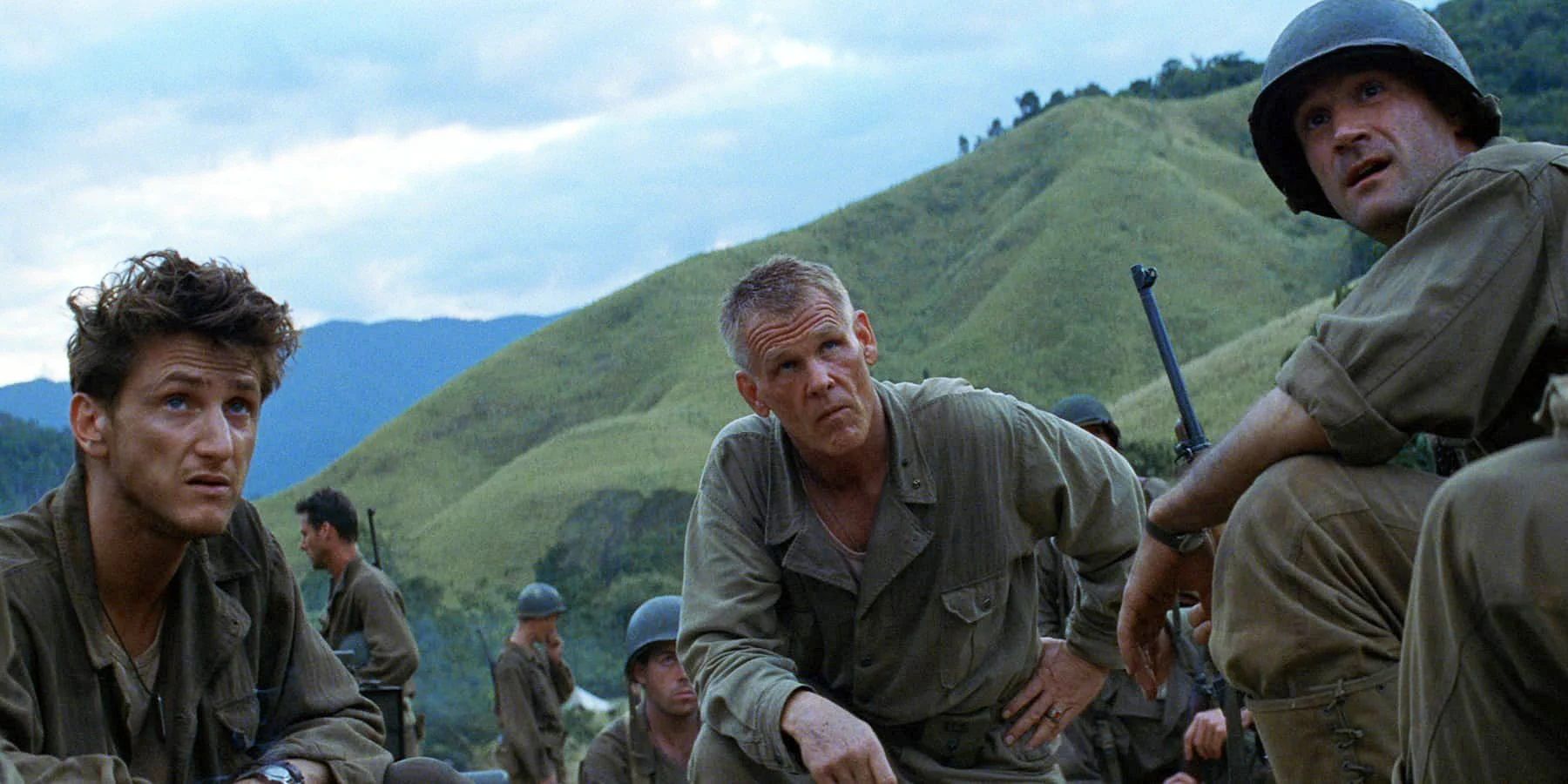Sean Penn, Nick Nolte, and Elias Koteas gathered together in The Thin Red Line.