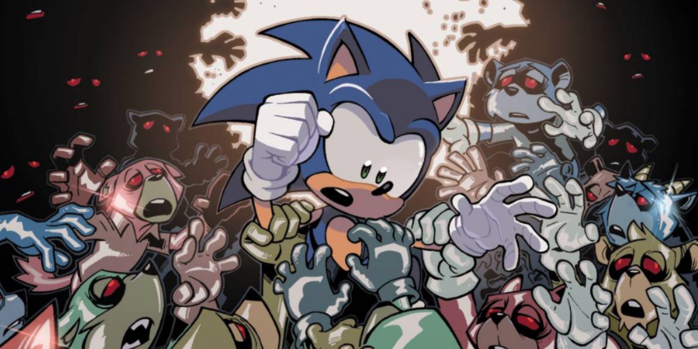 Sonic getting attacked by zombots during the Metal Virus 