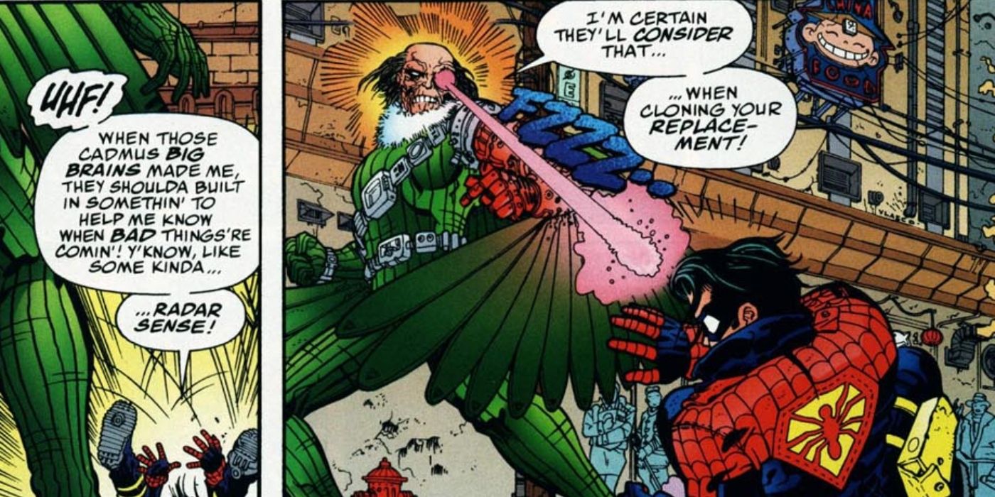 Spider-Boy vs Amalgam Universe's Vulture. 