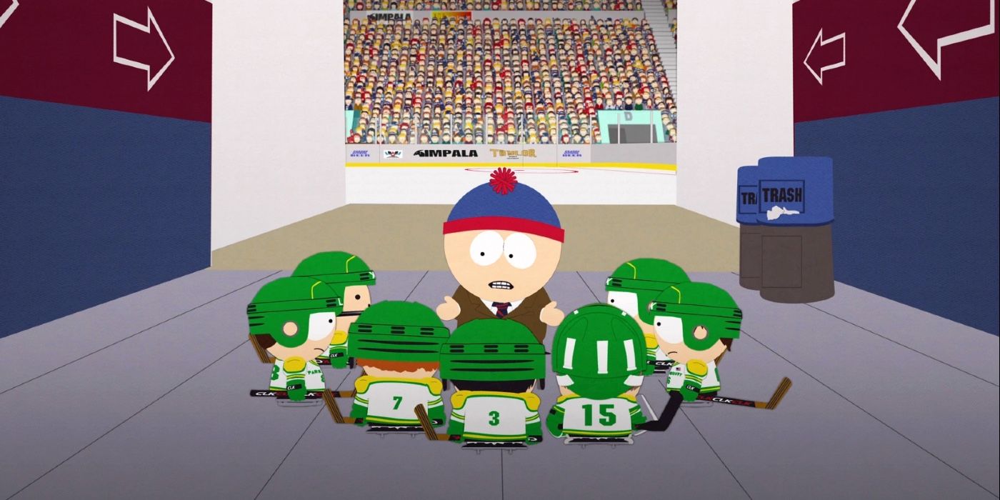 Stan parle à son équipe de hockey sur South Park 