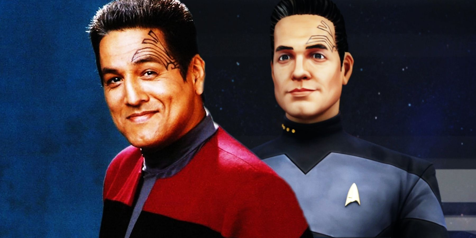 Robert Beltran as Chakotay in Star Trek: Voyager and Star Trek: Prodigy