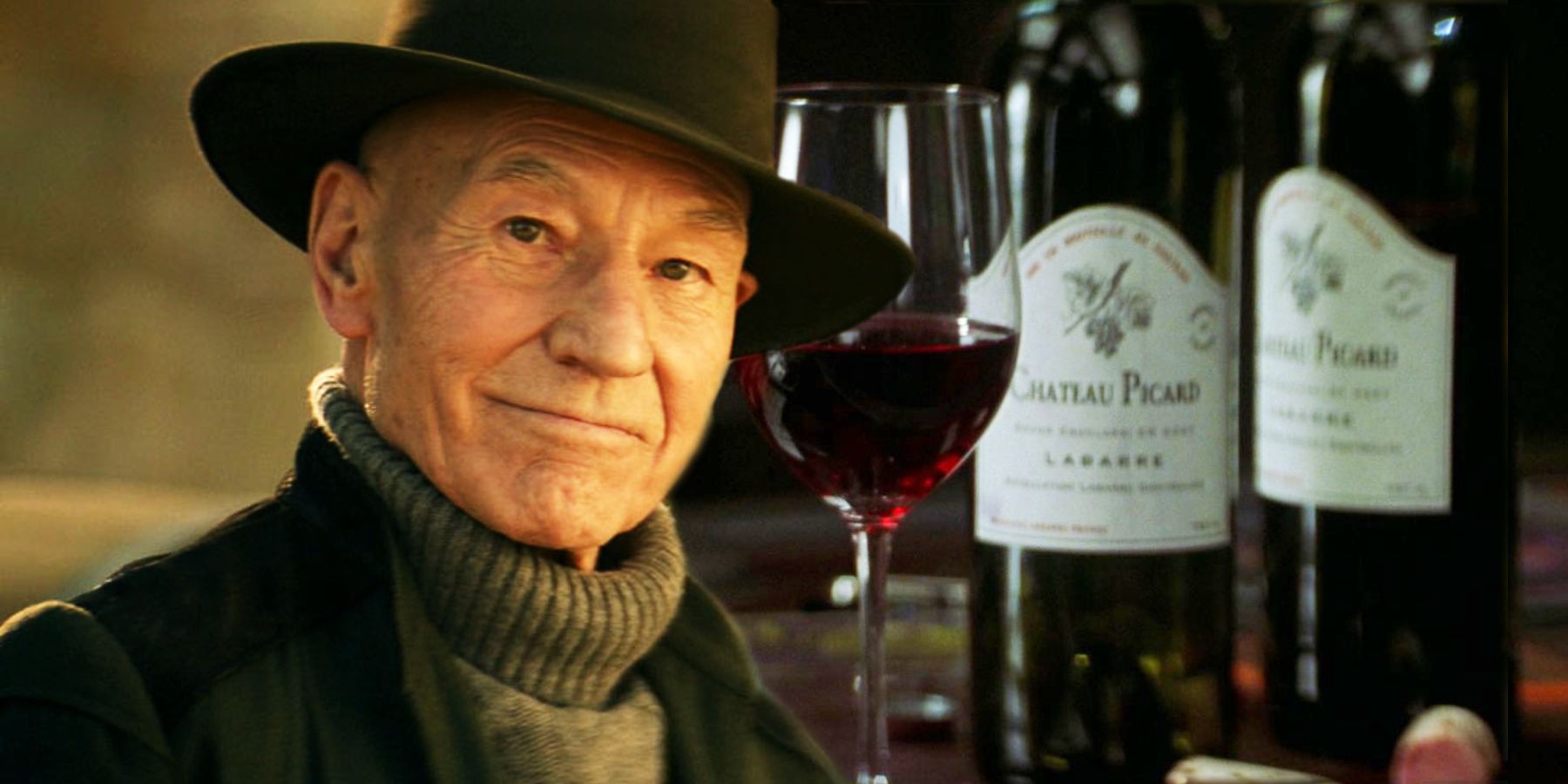 Jean-Luc Picard and some bottles of Chateau Picard wine