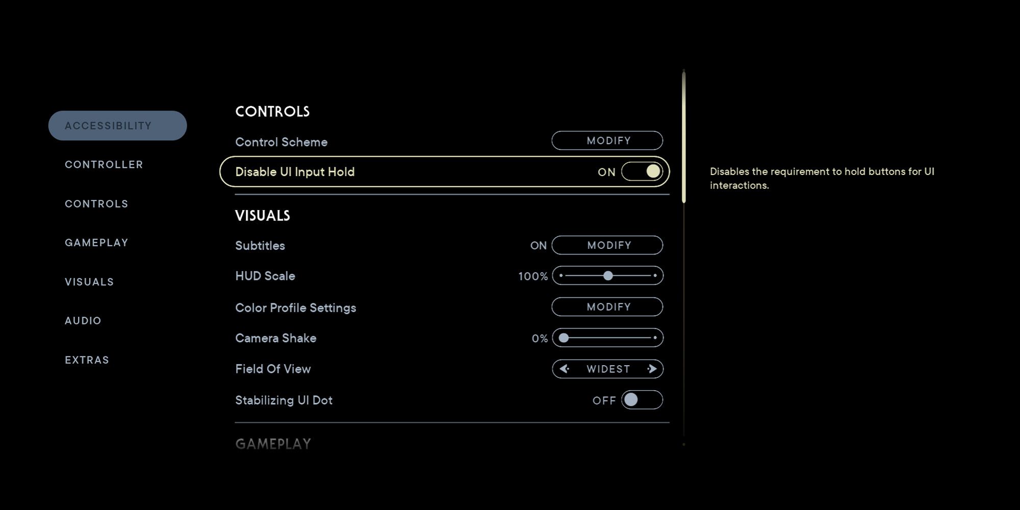 captura de tela do menu de acessibilidade no sobrevivente de Star Wars Jedi, destacando a espera de entrada