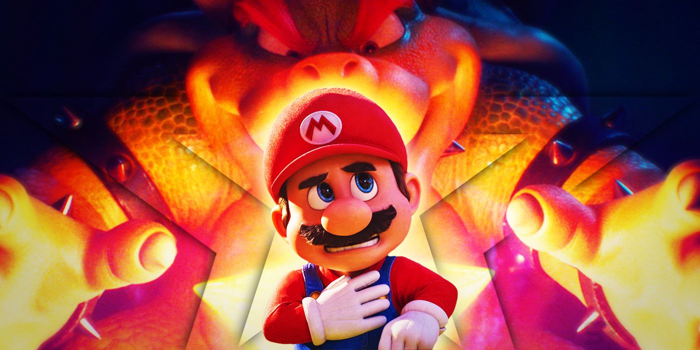 Super Mario Bros Movie Mario in front of Bowser