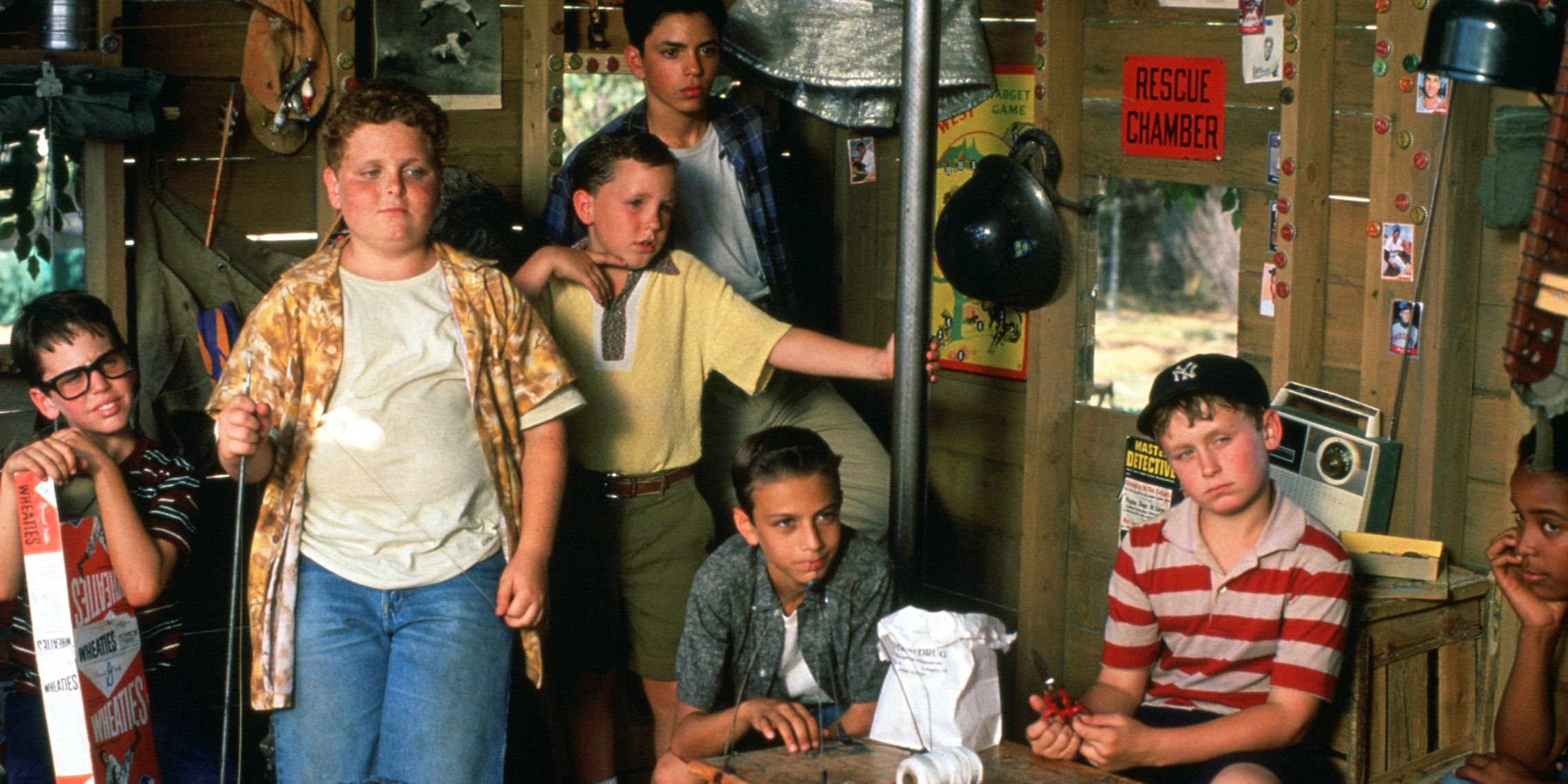 The kids of the Sandlot hanging out in a clubhouse
