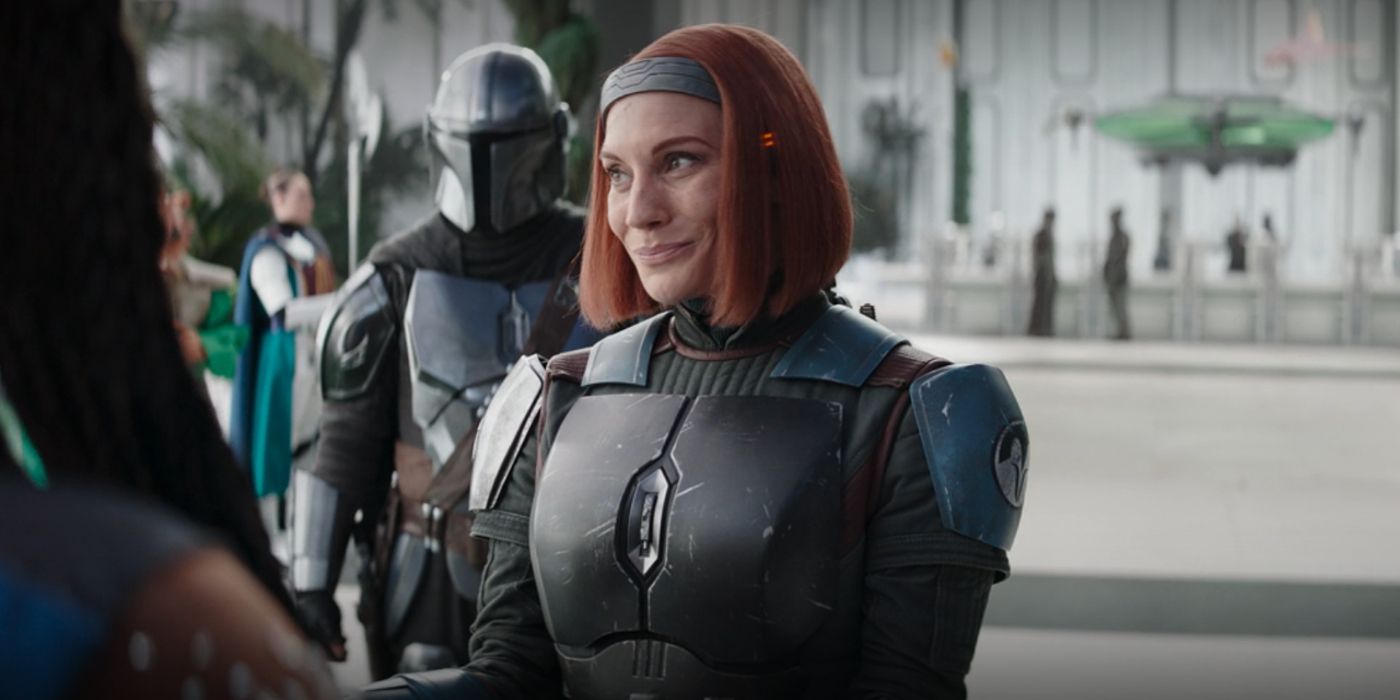 The Mandalorian Bo Katan Holds Back A Laugh