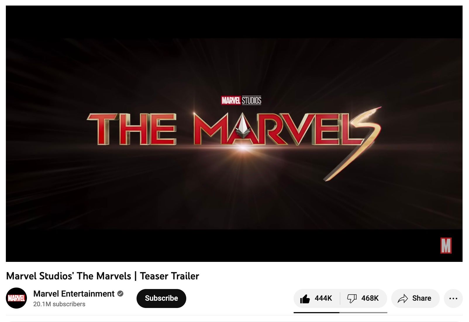 The Marvels Movie Trailer Likes vs Dislikes Screenshot