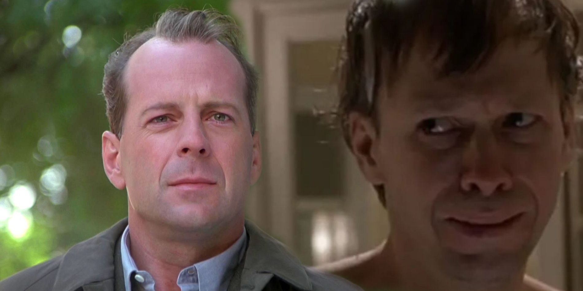 Blended image of Bruce Willis and Donnie Wahlberg in The Sixth Sense