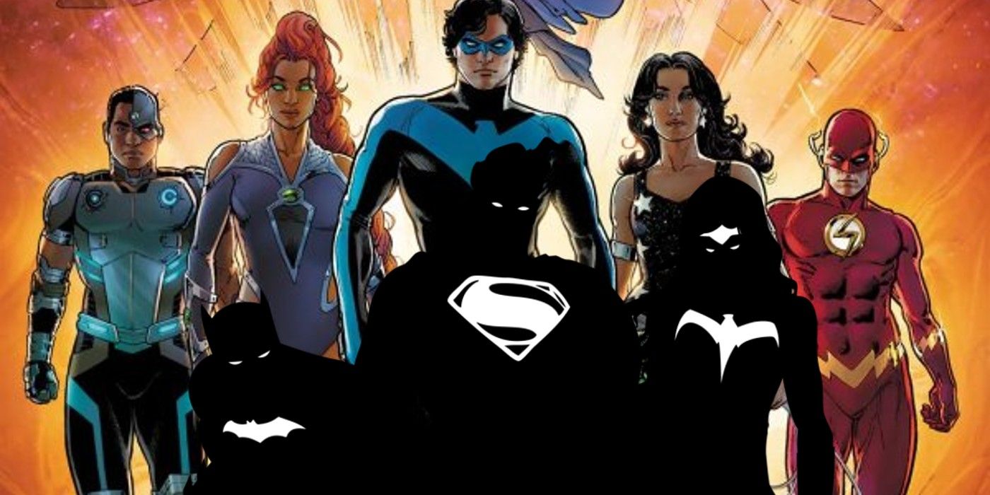 Titans 2022 cover with Justice League DC Comics Trinity silhouette