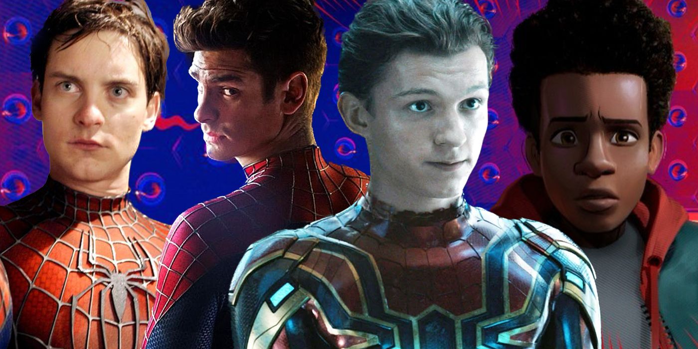 tobey maguire andrew garfield tom holland and shameik moore as spider-man