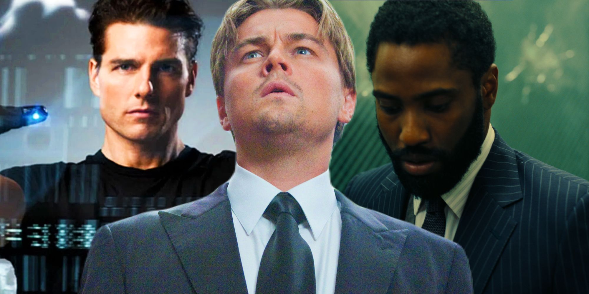 Tom Cruise in Minority Report, Leonardo DiCaprio in Inception, and John David Washington in Tenet