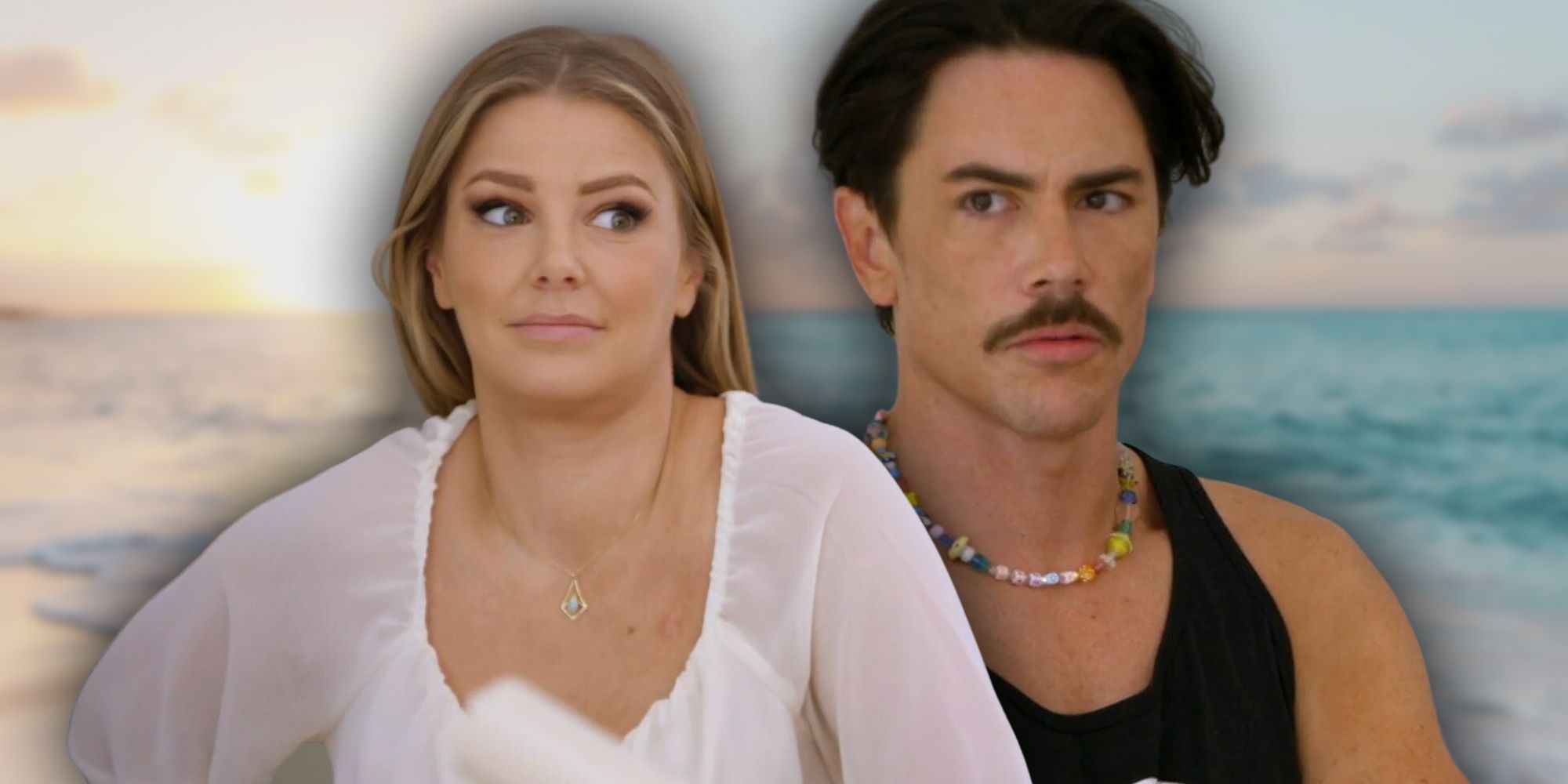 Tom Sandoval and Ariana Madix from Vanderpump Rules ocean background