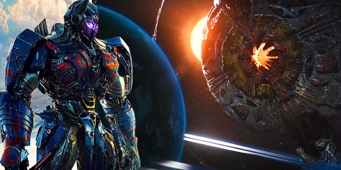 Blended image of Optimus Prime and the planet-eating robot
