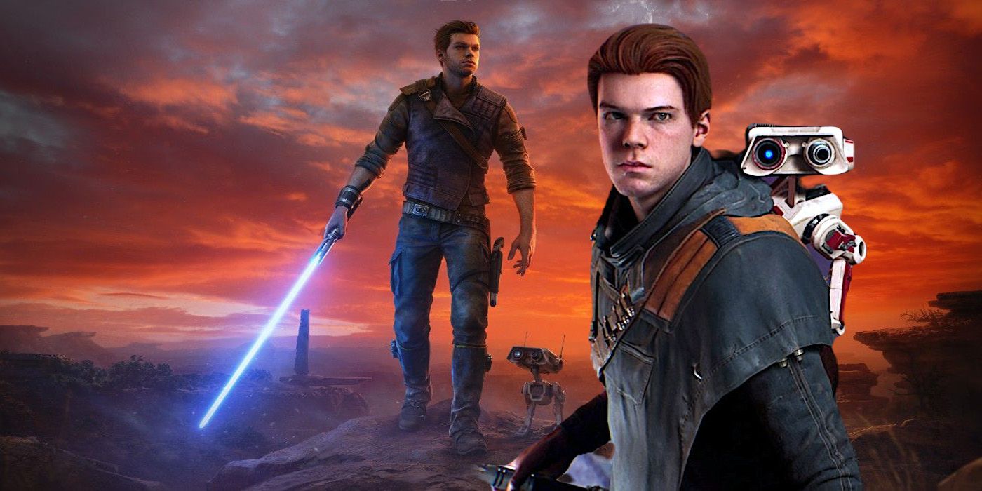 Jedi survivor promo image overlaid with PNG of Cal from Fallen Order