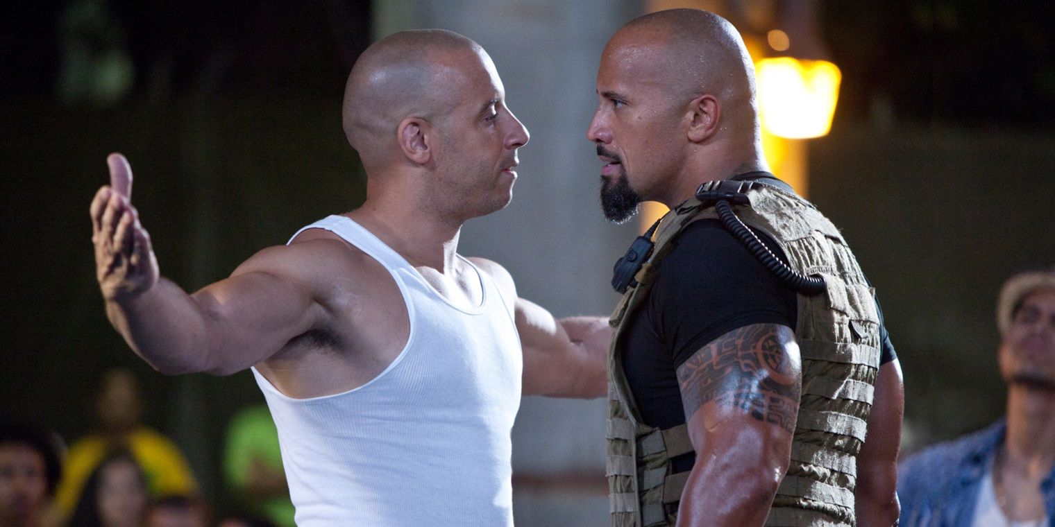 Vin Diesel's Dom confronts Dwayne Johnson's Hobbs in Fast Five