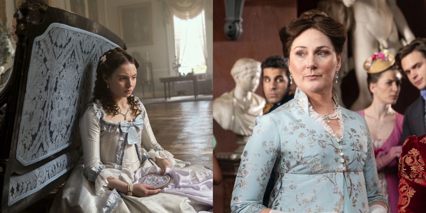 Connie Jenkins-Greig and Ruth Gemmell as a younger and older Violet Bridgerton in Queen Charlotte: A Bridgerton Story.