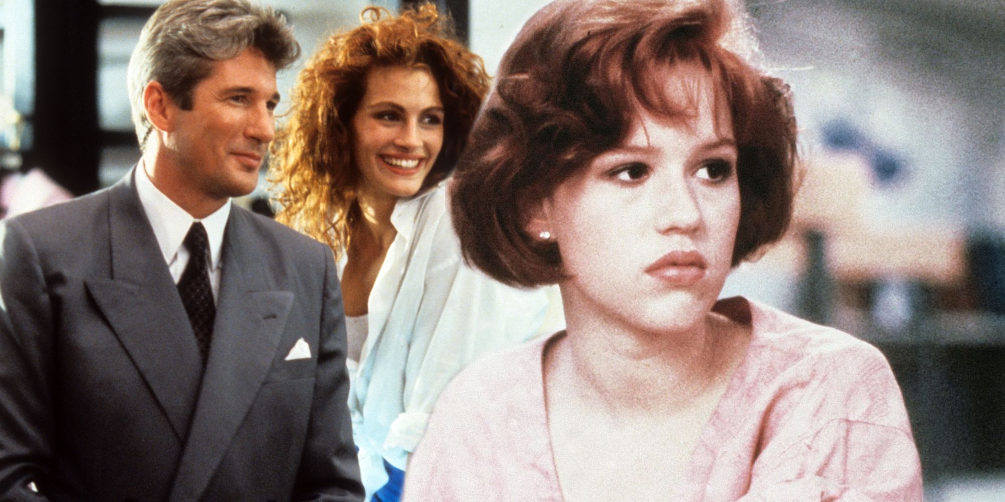 Blended image of Vivian Ward and Edward together in Pretty Woman with a sad Molly Ringwald in The Breakfast Club