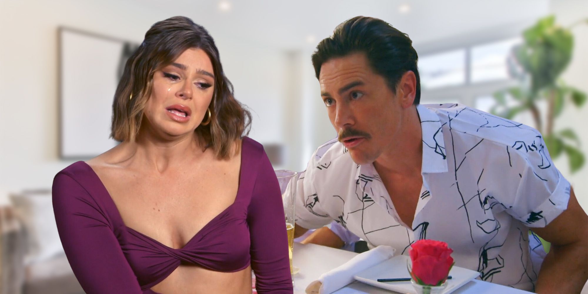 Vanderpump Rules' Raquel Leviss crying and Tom Sandoval looking serious