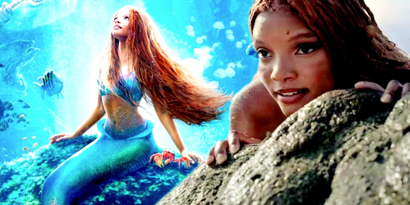 A composite image of Halle Bailey from The Little Mermaid