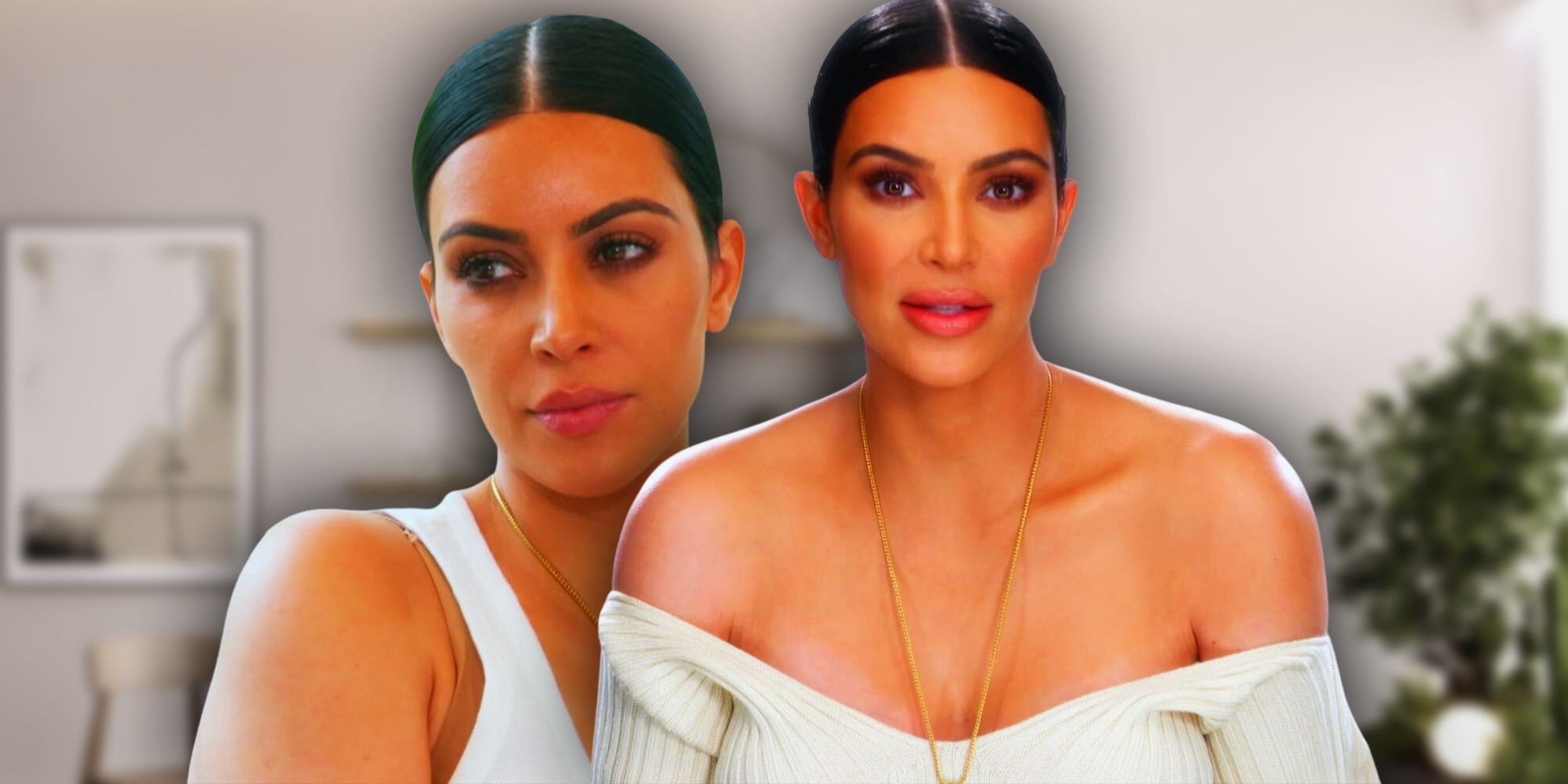 Kim Kardashian in white off the shoulder top