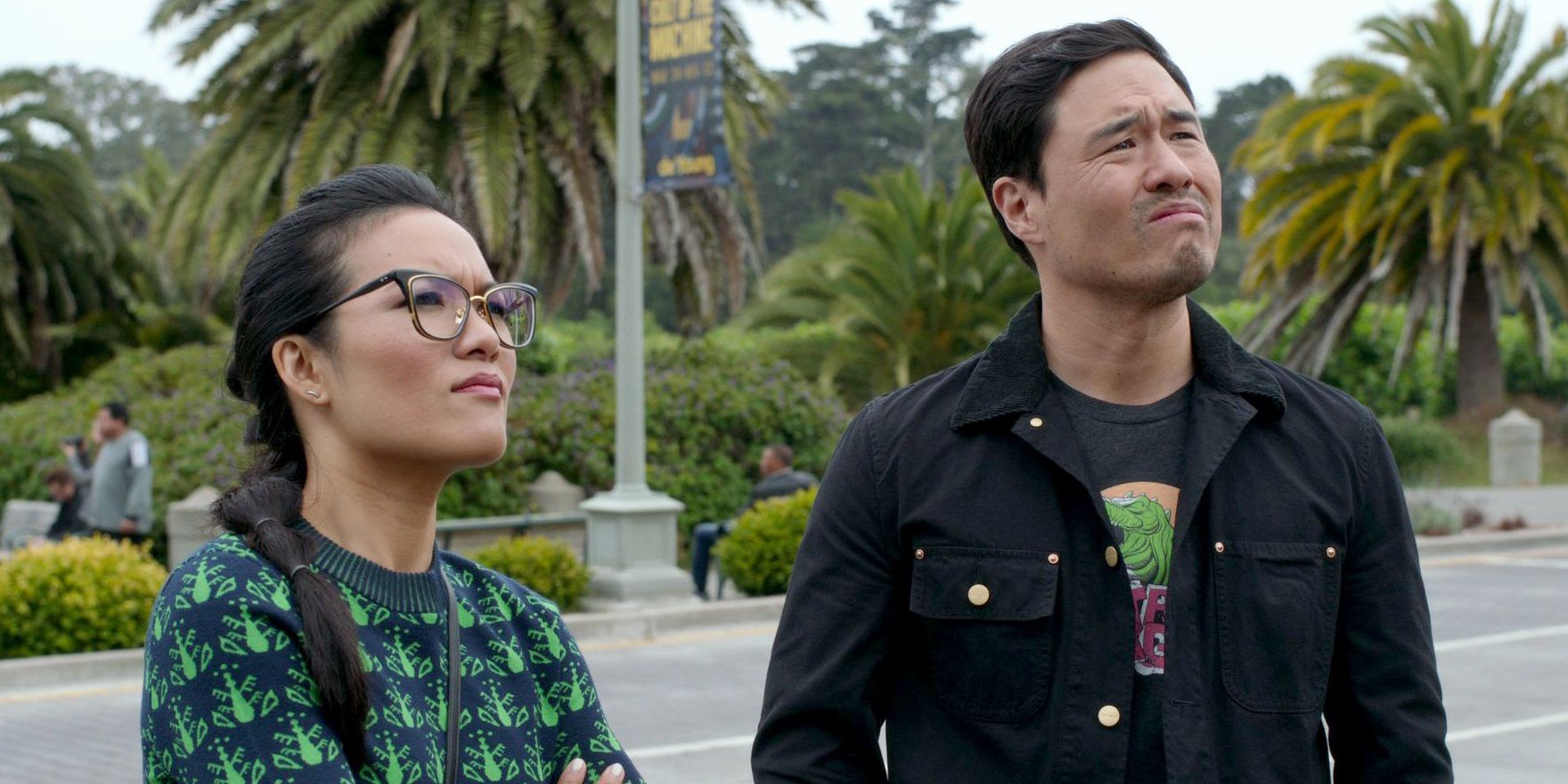 Ali Wong and Randall Park looking off-screen in Always Be My Maybe