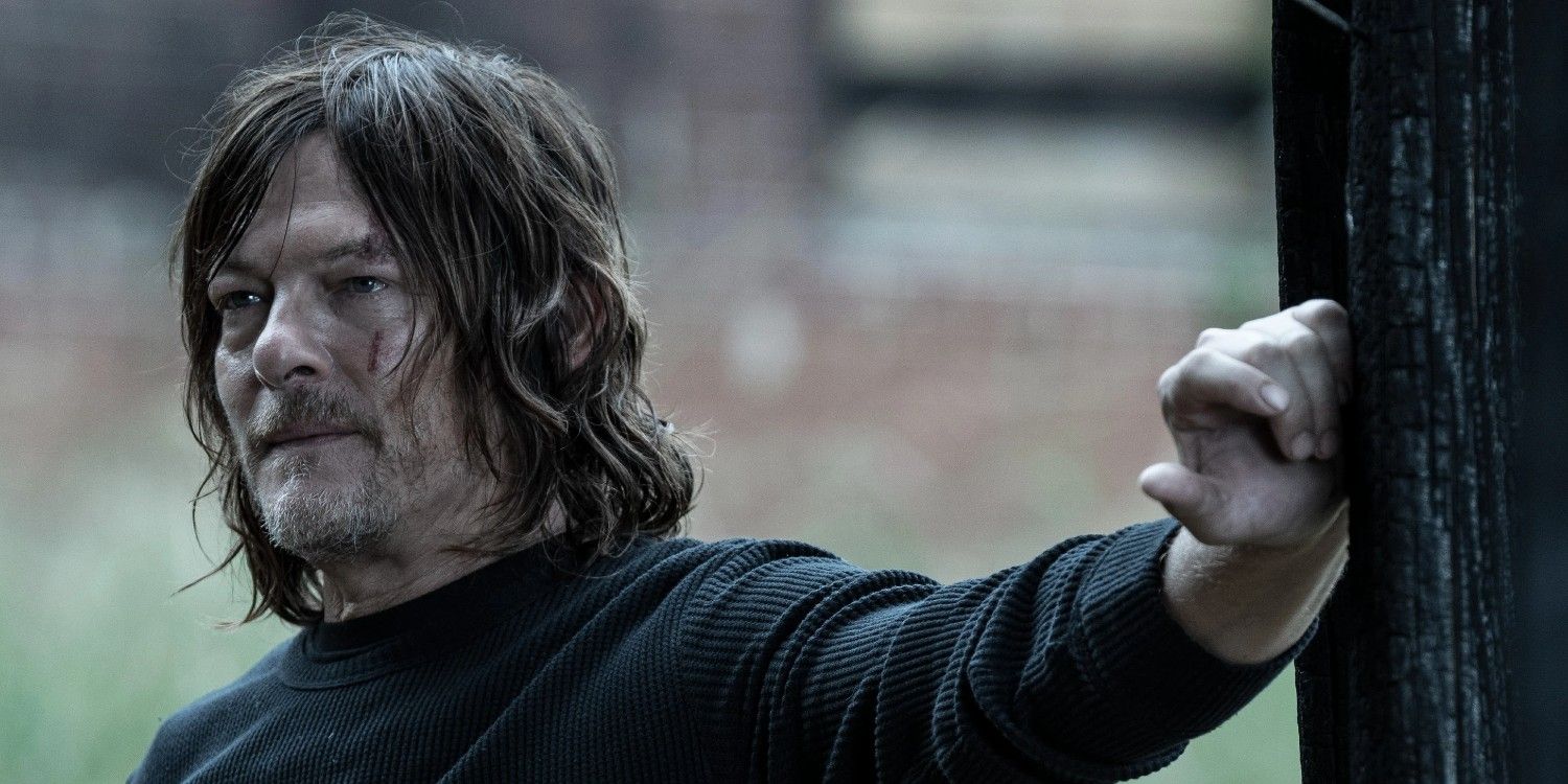 An image of Daryl looking worried in The Walking Dead Daryl Dixon spinoff