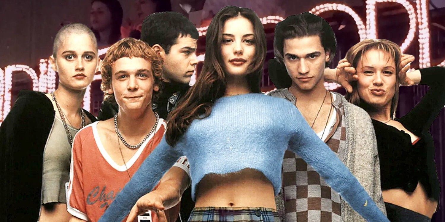 An image of the cast of Empire Records standing together