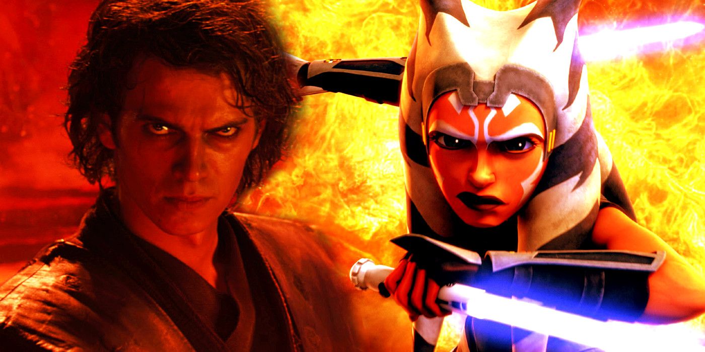 Anakin Skywalker في Revenge of the Sith و Ahsoka Tano في The Clone Wars الموسم 7 
