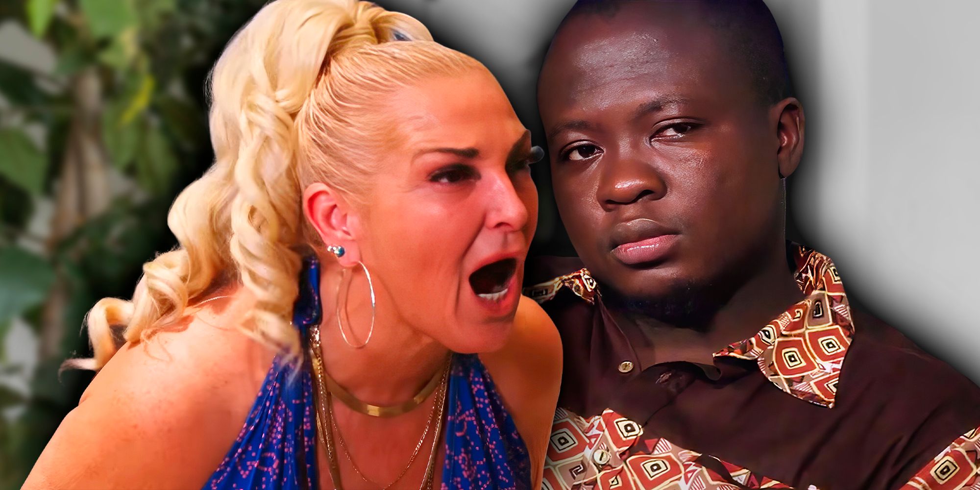 Angela Deem and Michael Ilesanmi from 90 Day Fiance with intense expressions