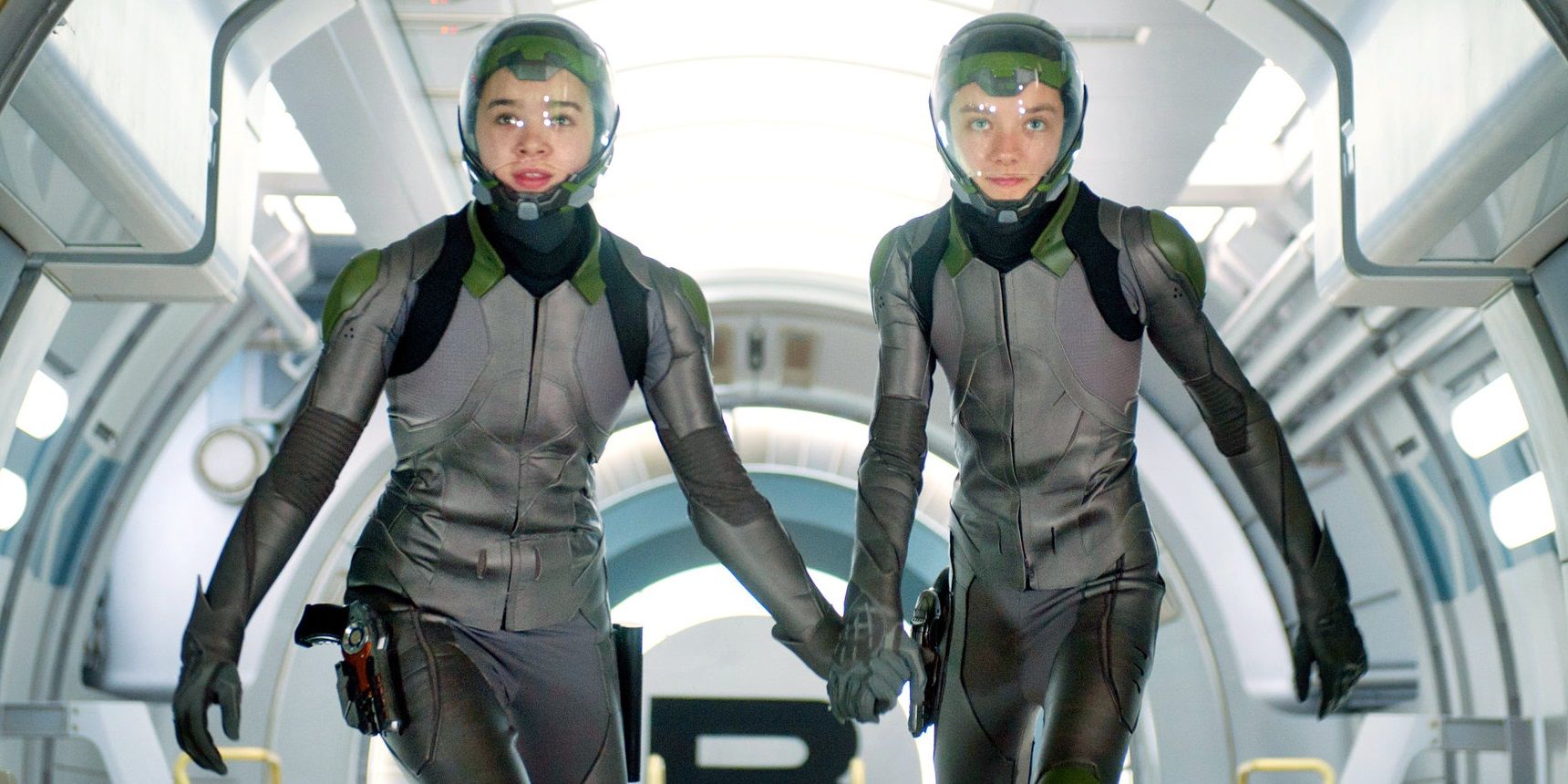 Asa Butterfield and Hailee Steinfeld in spacesuits in Ender's Game