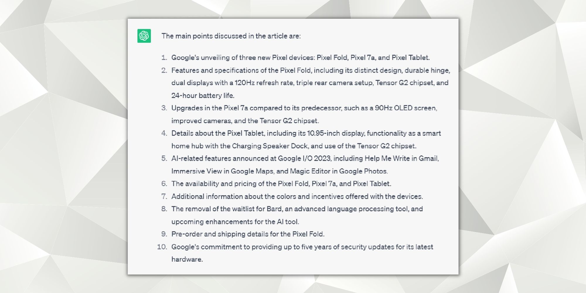 Cuplikan layar ringkasan artikel besar yang dibuat oleh ChatGPT 