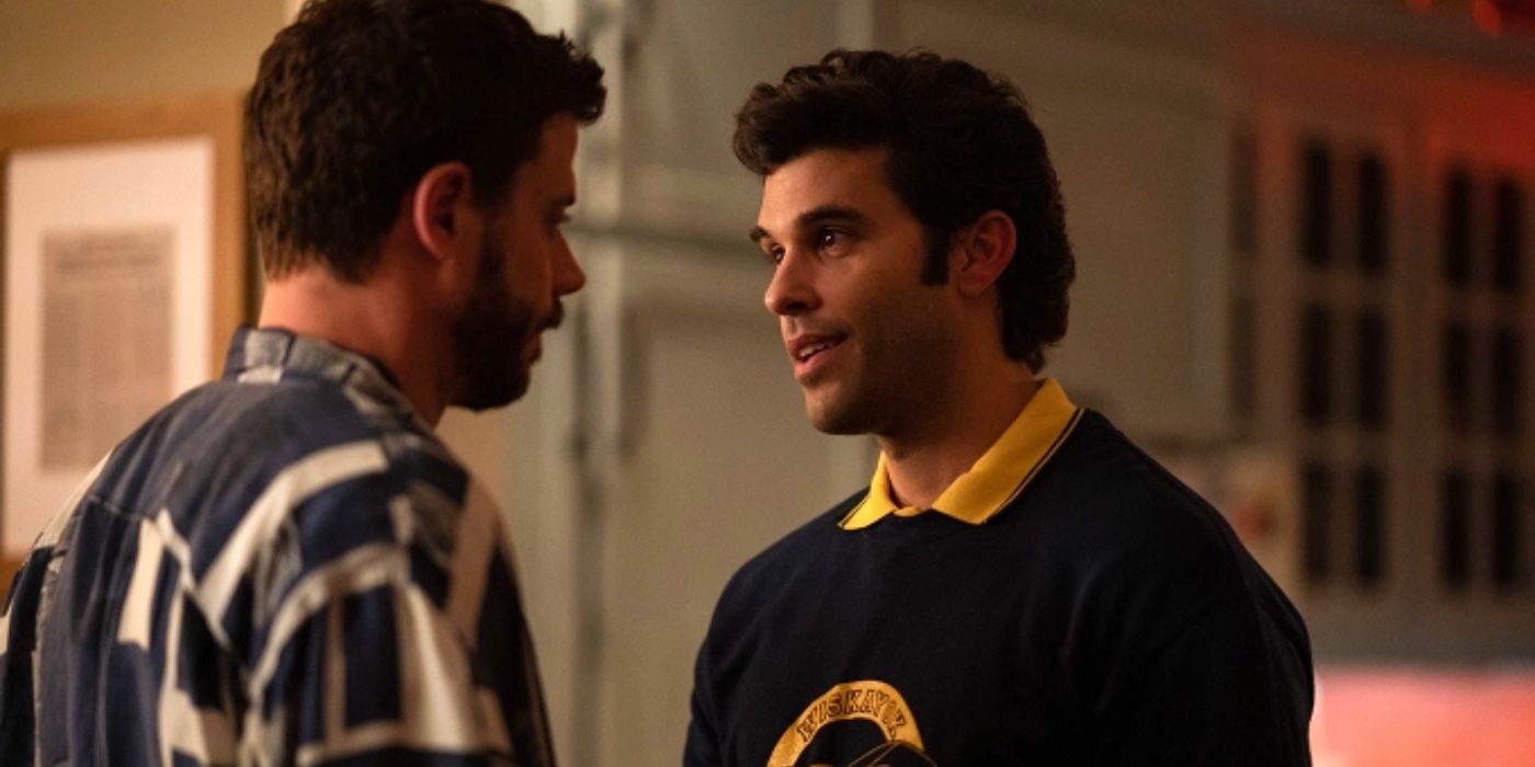 Ben (Steven Krueger) and his boyfriend Paul (François Arnaud) looking at each other on Yellowjackets