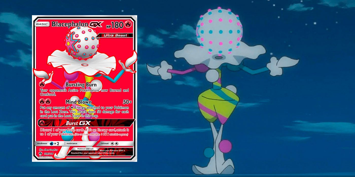 Blacephalon GX with its card from the Pokemon TCG overlaid