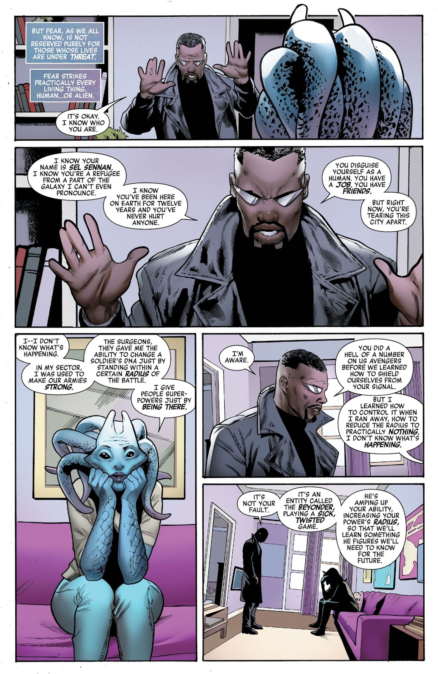 Blade speaks with Sel Sennan in Avengers Beyond